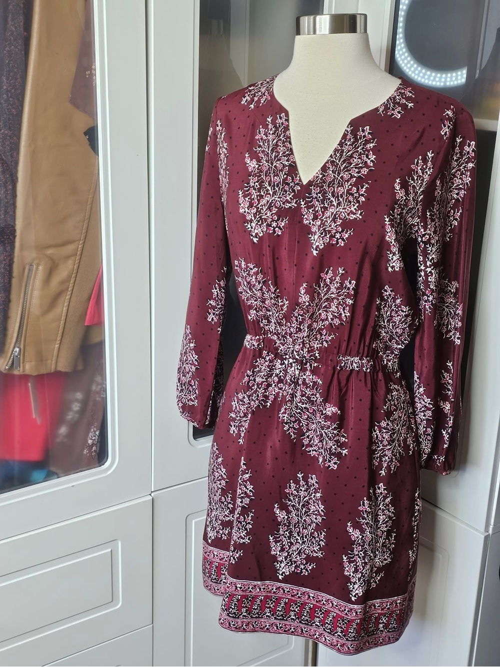 Madewell Burgundy Floral Long Sleeve V-Neck Dress
